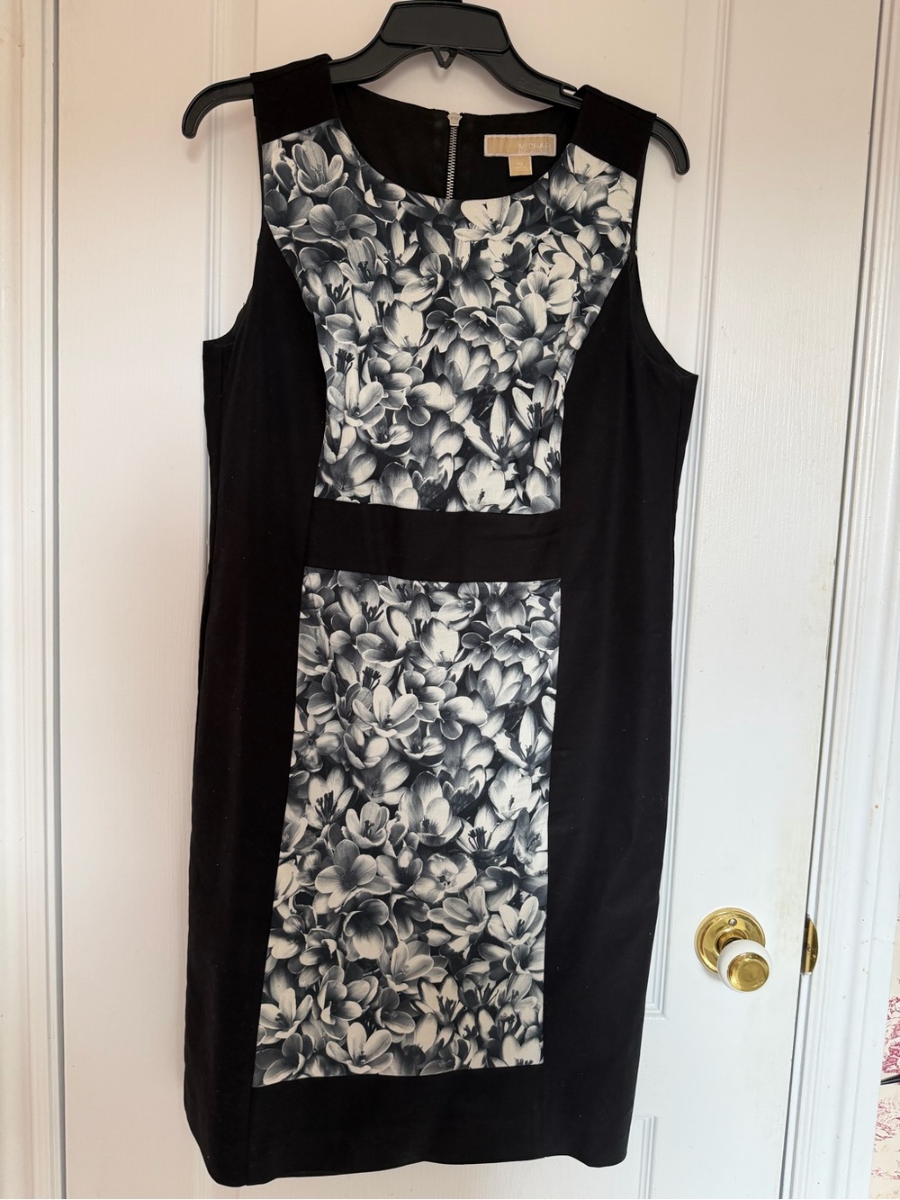 Michael Kors Black Dress w/ Black-and-White Floral Panels. Size 12 New Condition